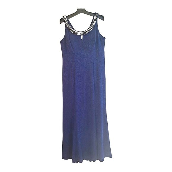 R&M Richards Dresses & Skirts - R&M Richards Metallic Formal Gown Pearl Rhinestone Floor Length Blue sz 14 Lined